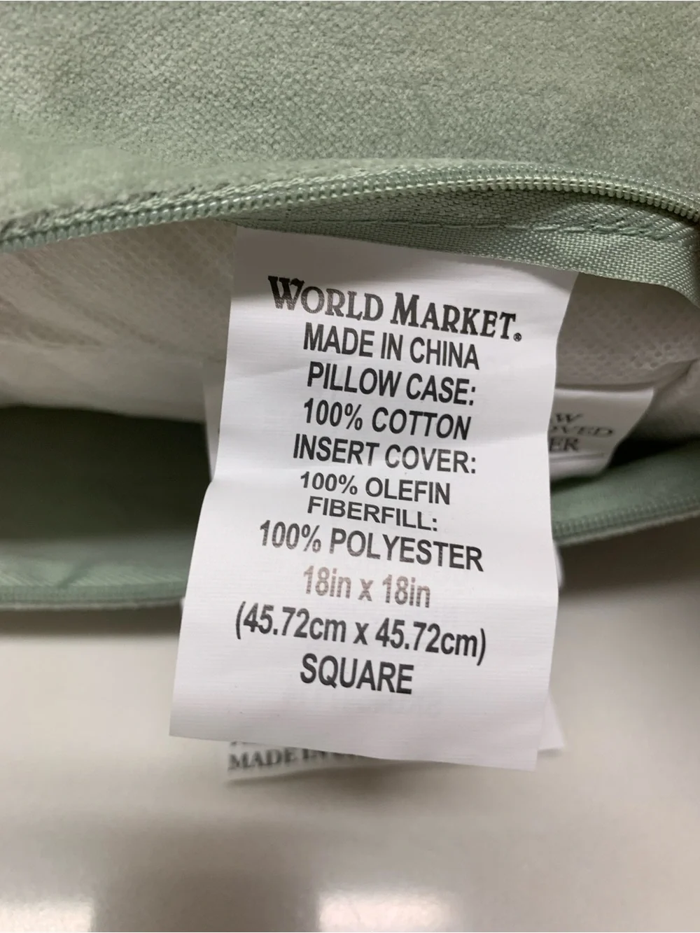 WORLD MARKET Velvet Throw Pillow Sage Green 18” Square